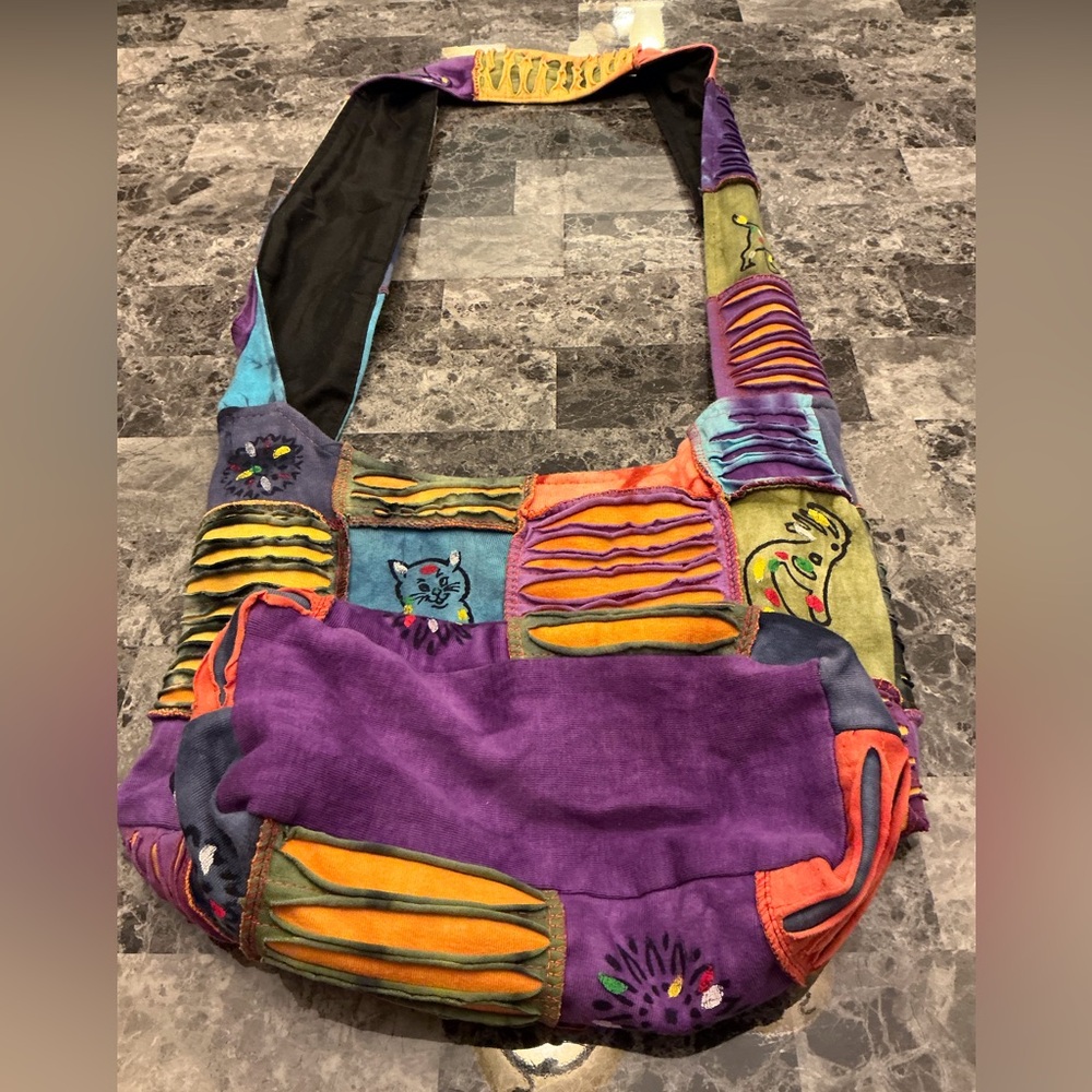 Rising International Razor Cut Multi Color Patchwork Hobo Shoulder Bag Hippie WM - Picture 16 of 16